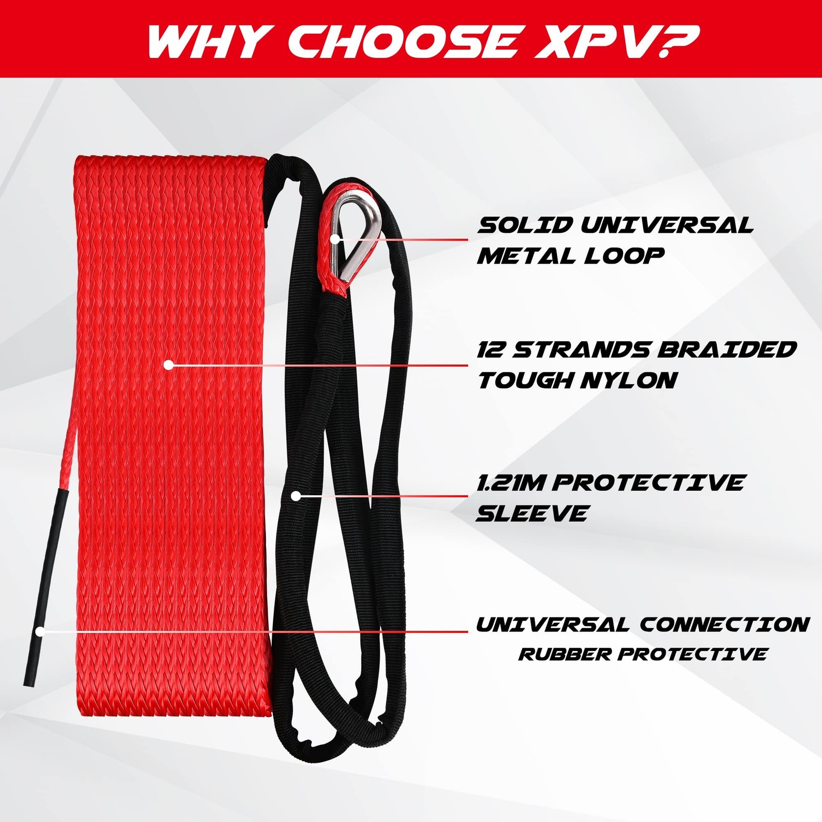 XPV SK75 1/4″ x 50‘ Dyneema Synthetic Winch Rope Cable with Black Protecti