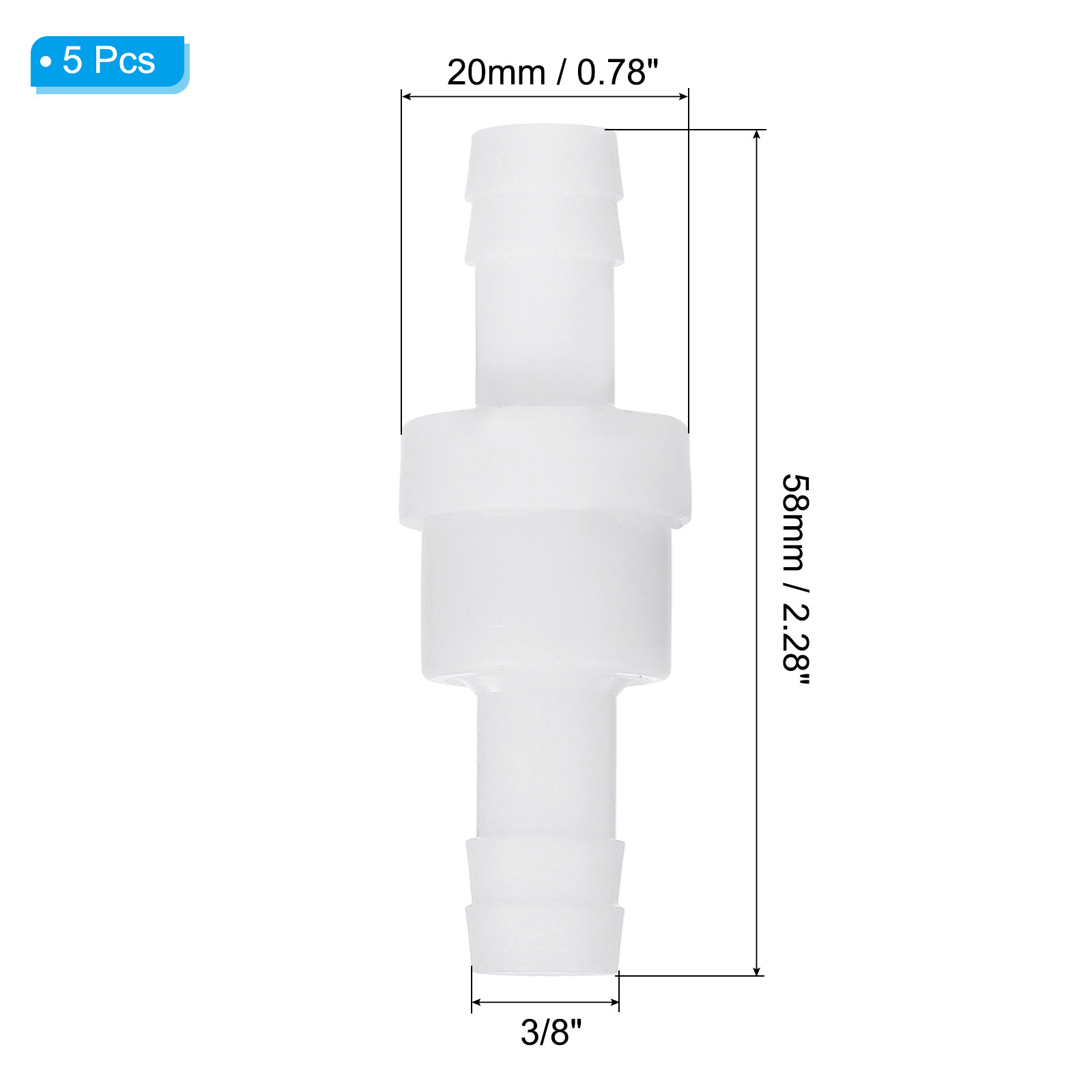 5 Pack 3/8″ Plastic One Way Inline Check Valve Barb Hose Non Return White