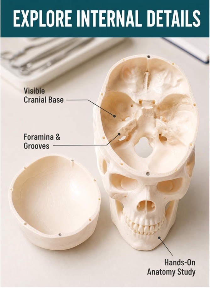 Life Size Human Skull Model 3-Part Magnetic Anatomy Teaching Replica