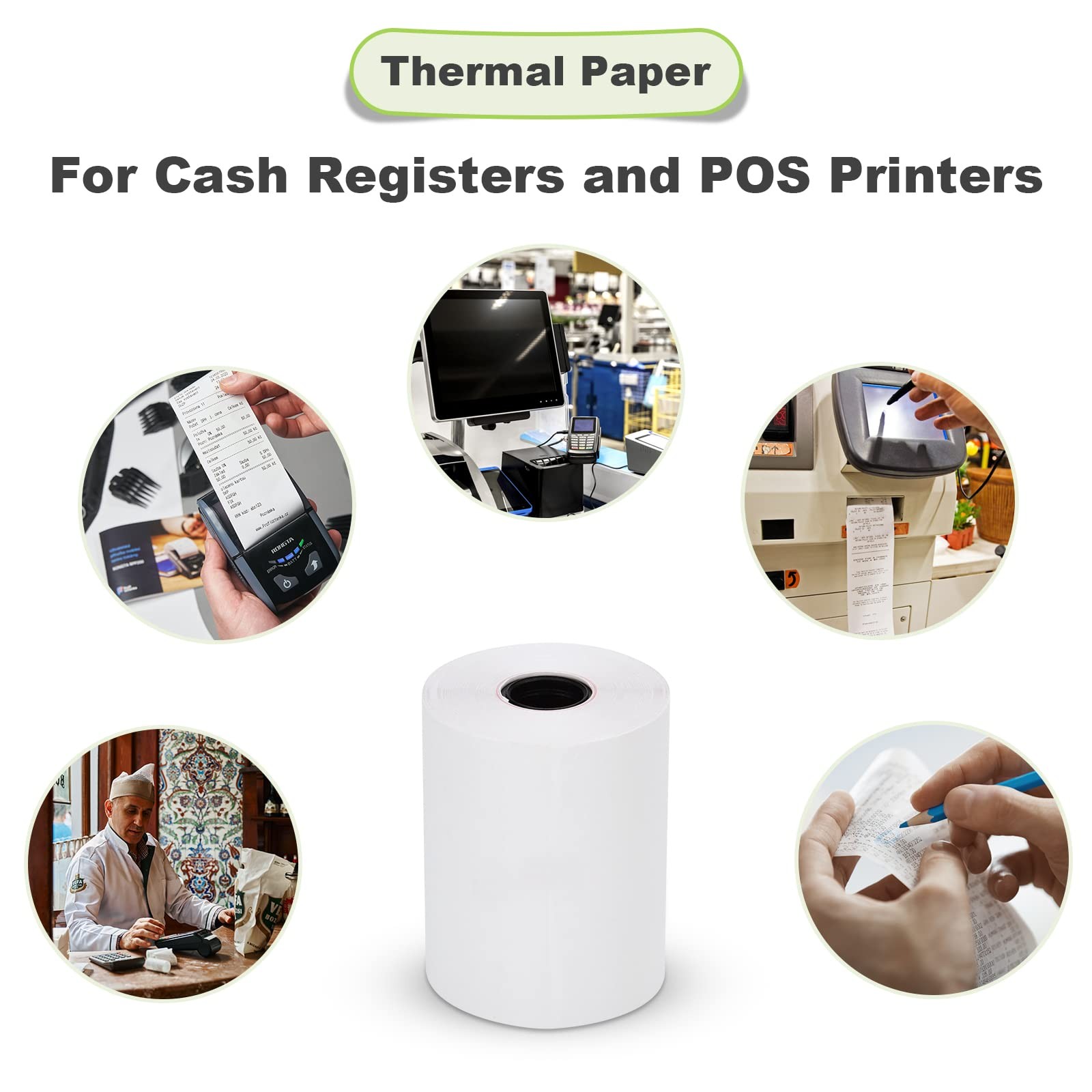MFLABEL Thermal POS Receipt Paper Rolls – 2 1/4″ x 50′ 2 x 50′, White