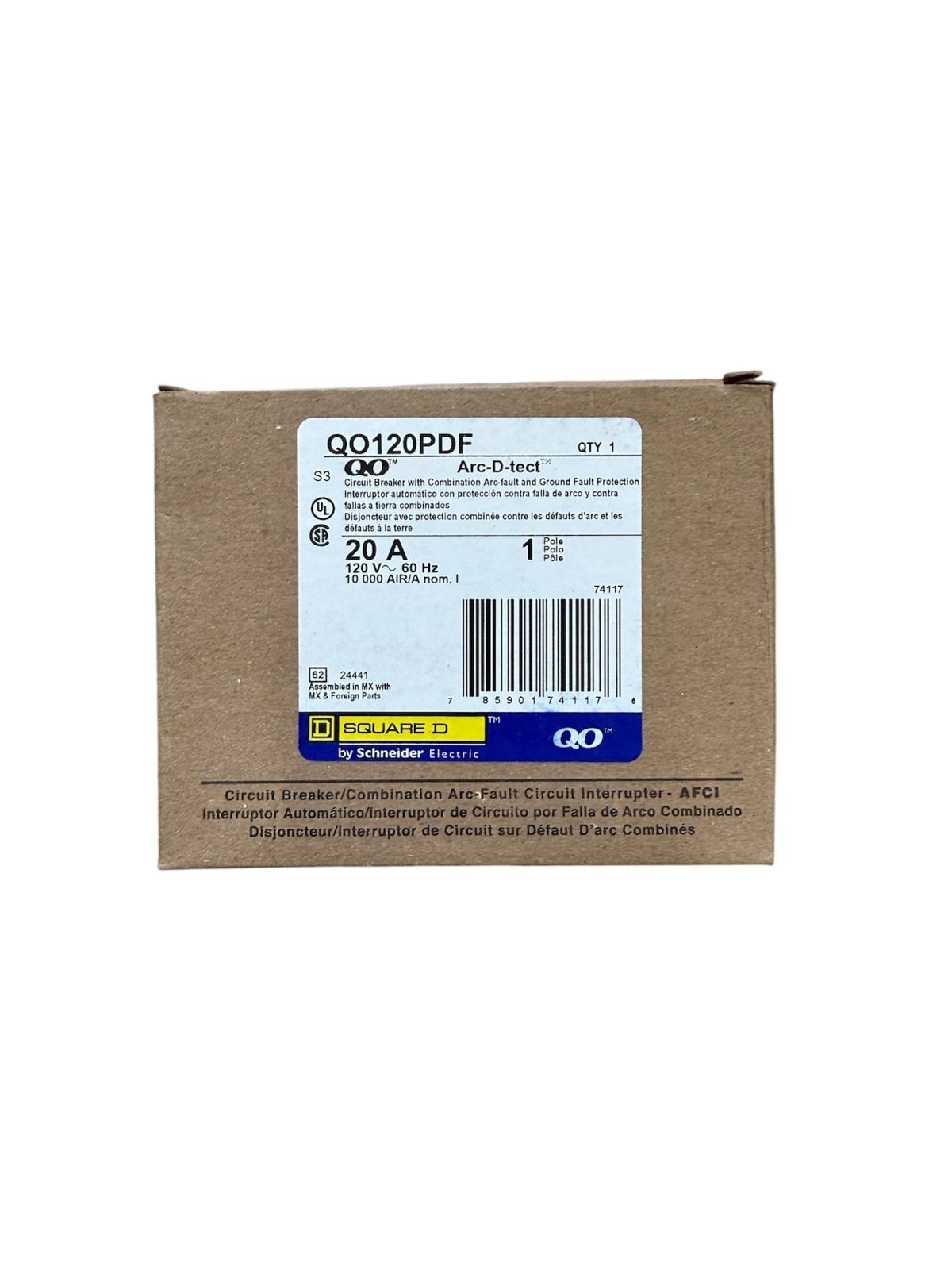 Square D QO120PDF 20A 1-Pole Dual Function AFCI/GFCI Breaker Plug-In Neutral