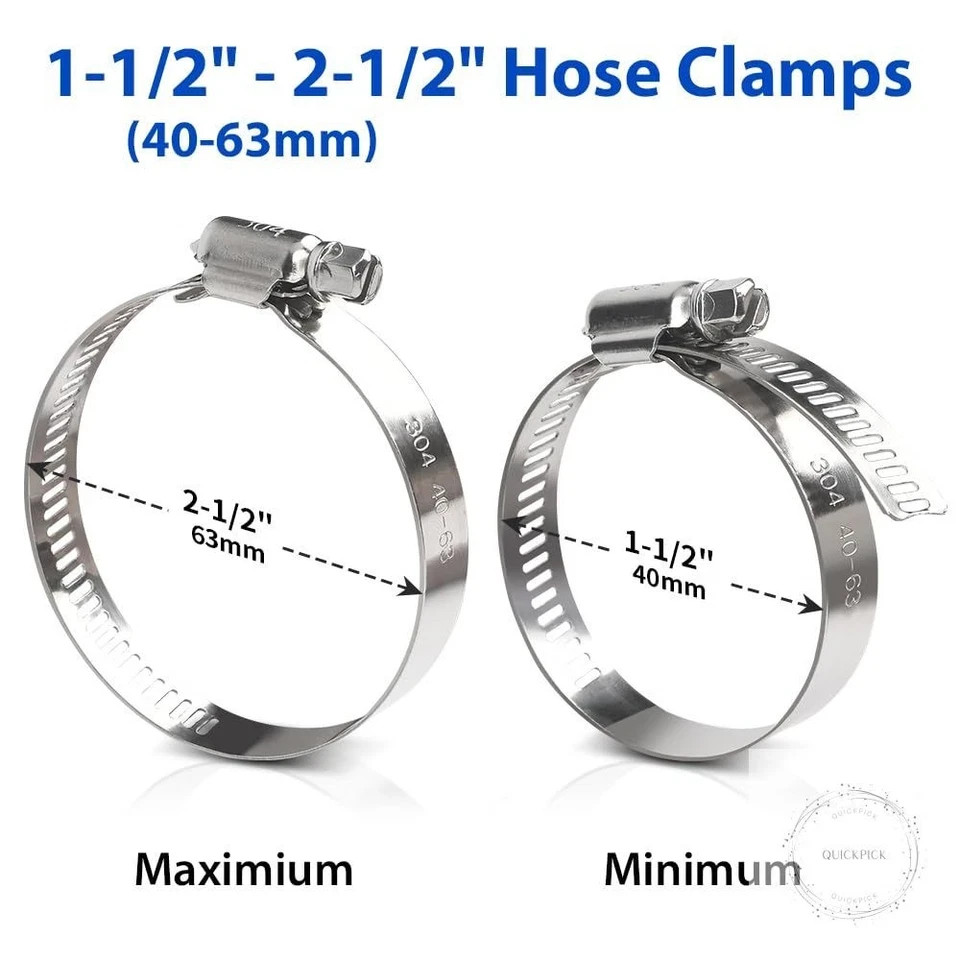 Hose Clamp 10 Pieces 2.5 Inch Stainless Steel Hose Clamps for 1 1/2 Inch to 2 1/