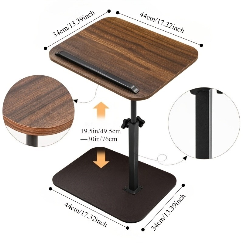 Walnut C-Shaped Sofa Bed Tray Table – Multi Functional Armrest Side Table