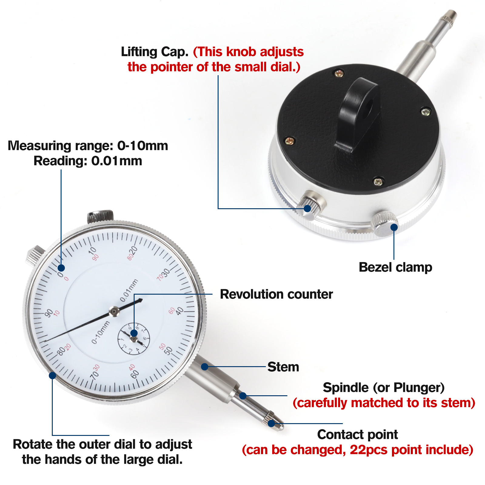 Dial Indicator with Magnetic Base 0.001″Precision Gauge Test Indicator Point Set