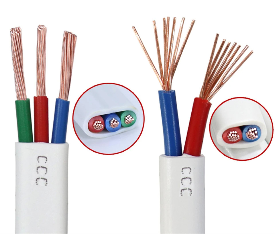 White Copper Cable 2/3 Pin Solid PVC Hard/Soft Wire 110-380V 18-12AWG Home Power