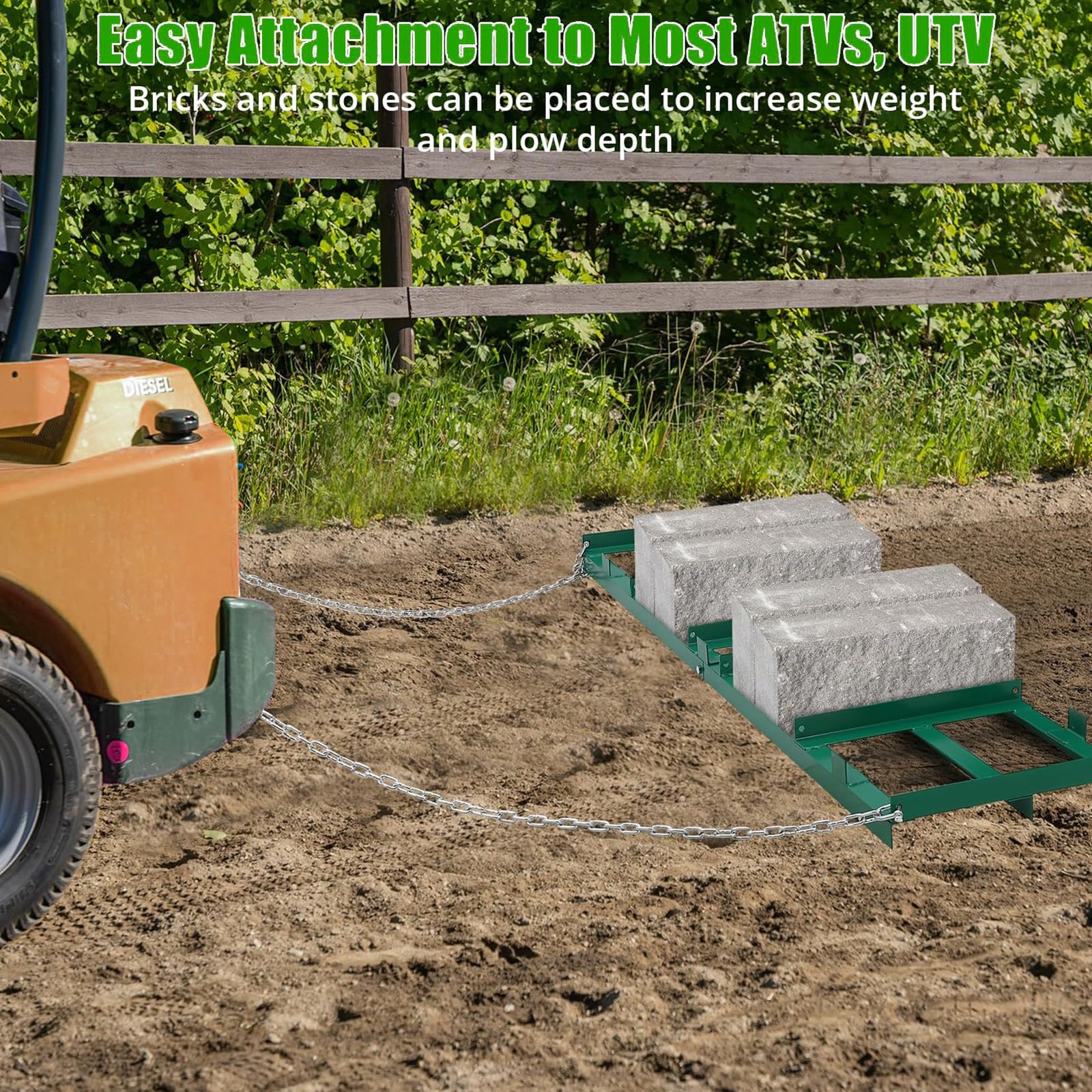 48″ Drag Harrow Driveway Grader 4 ft,Tow Behind Lawn Rake for ATV, UTV, Tractor