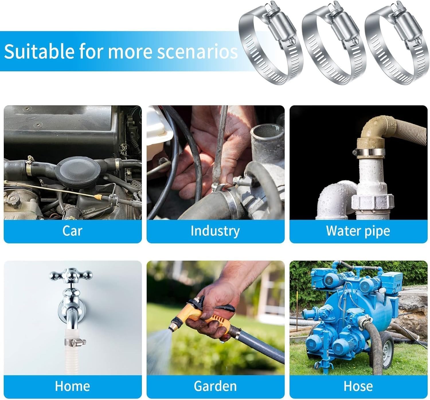 20Pcs Adjustable Stainless Steel Hose Clamps Assortment Kit, 1/4-2 in 6-51mm …