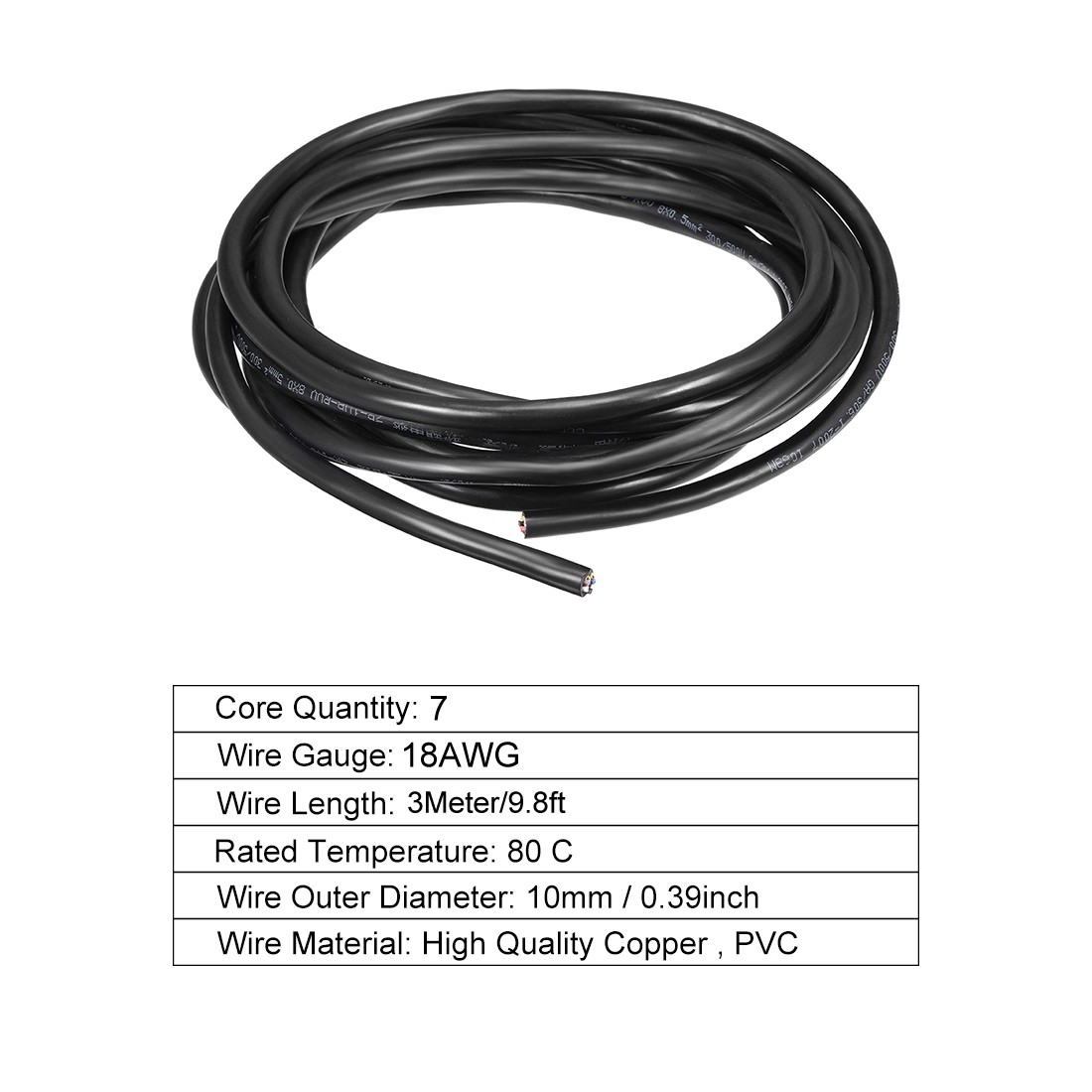 RVV Wire Cable Extension Cord Copper Wire Conductor 7 Core 18 AWG 9.8ft 3 M