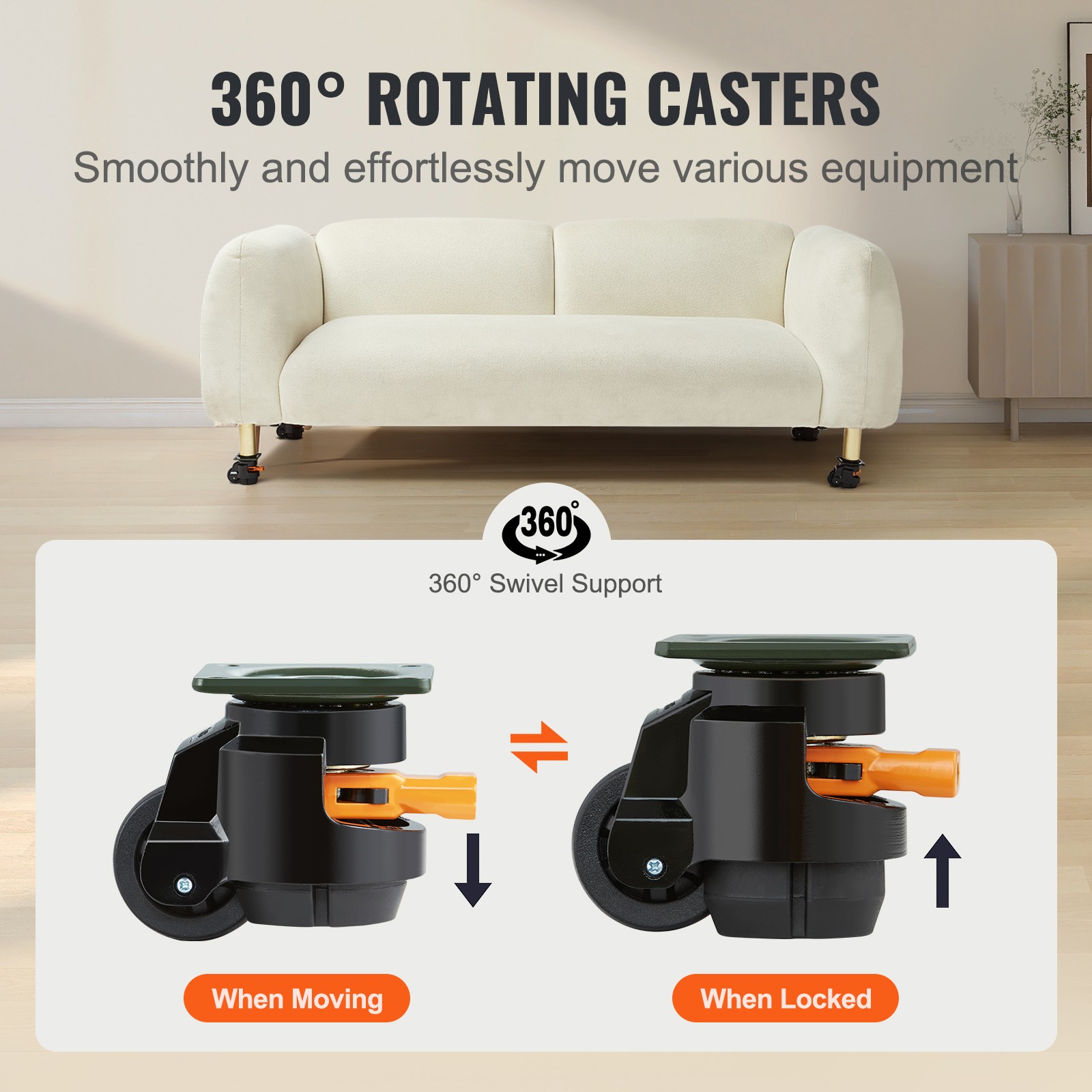 VEVOR Leveling Casters Adjustable Nylon Plate Mounted Caster 1100 lbs Set of 4