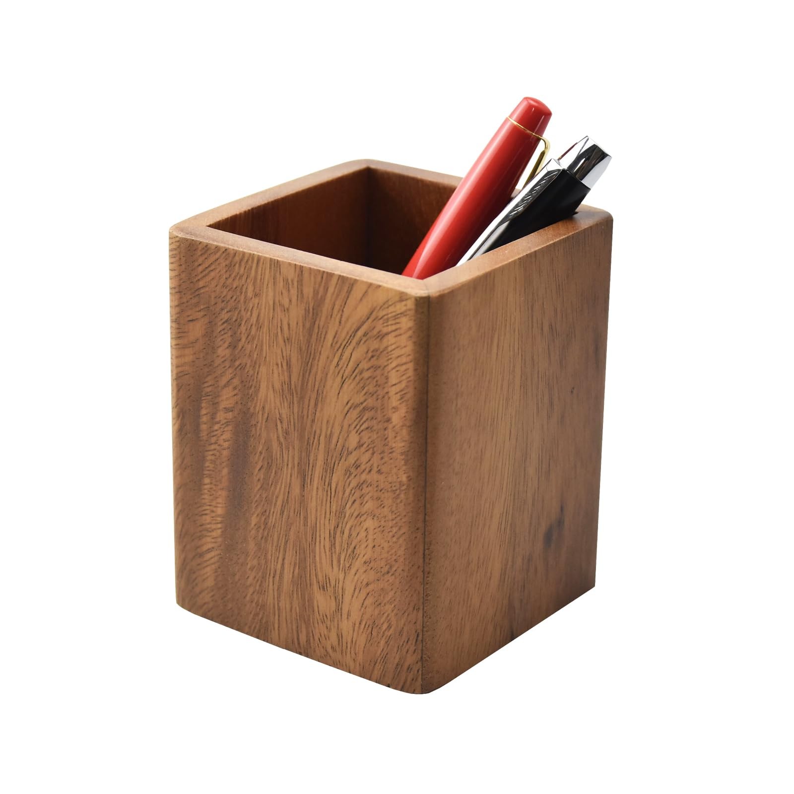 Walnut Wooden Pencil Holder Cup for Desk Natural Wood Pen Holder Stand for Offic