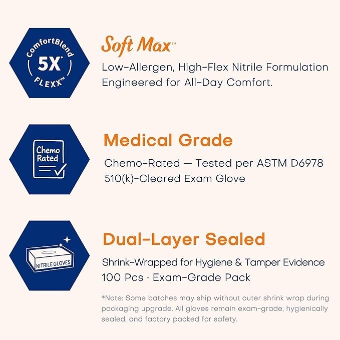 Supmedic Medical Soft (M) Nitrile Exam Gloves, 100 Count Latex-Free Powder-Free