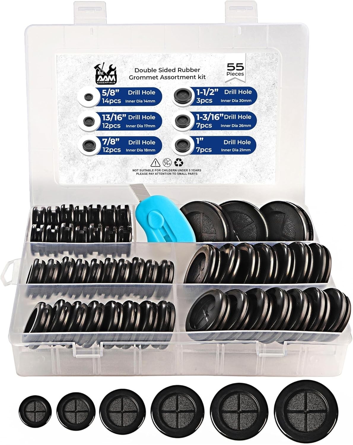 55Pcs Rubber Grommets Kit, Firewall Hole Plugs in 6 Assorted Sizes 5/8″,13/16″,7