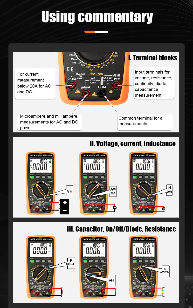 Digital Multimeter Voltage Tester Capacimeter Frequency Temperature Measuring