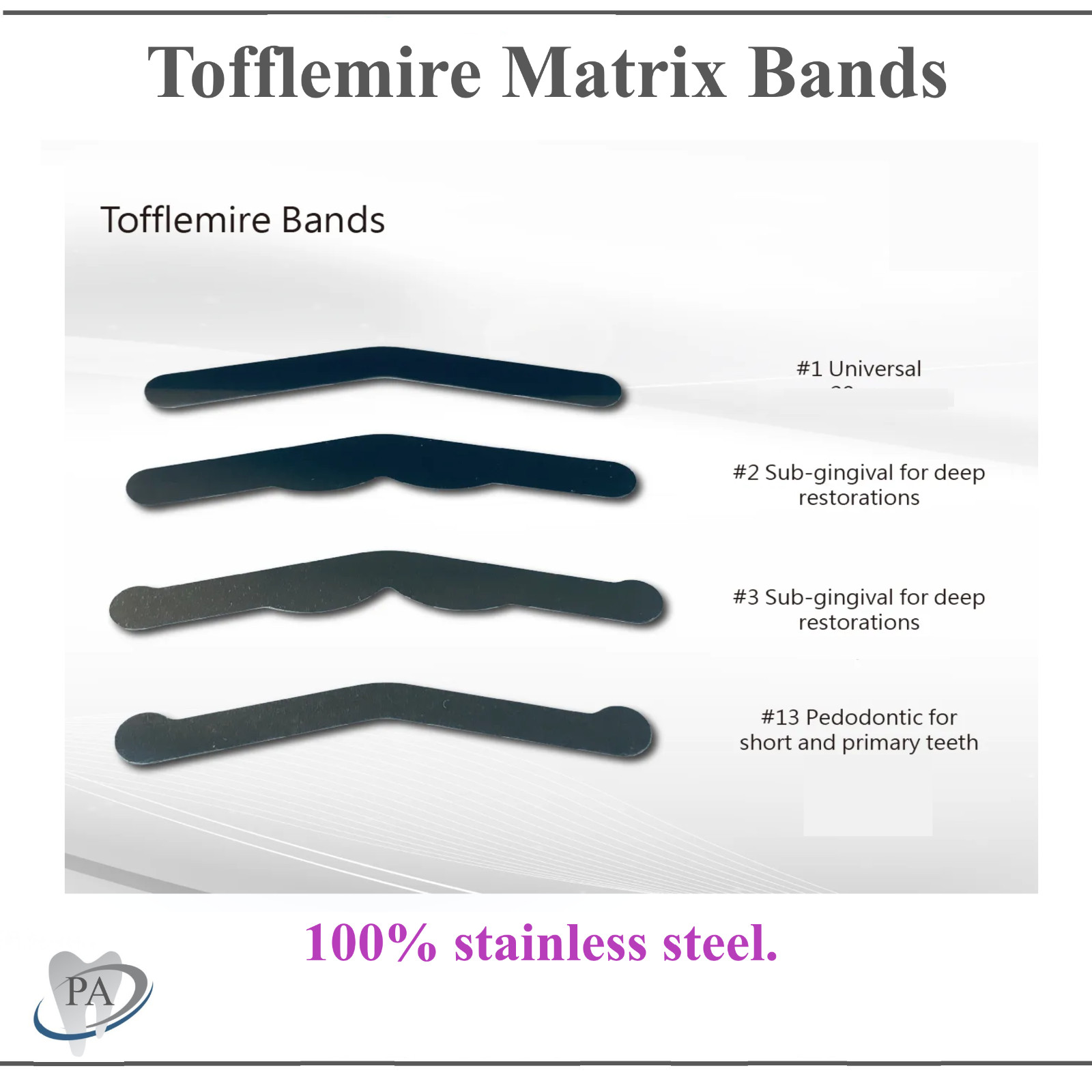 144pc Dental universal Matrix Bands Tofflemire Stainless Steel bands 0.015′ #1#2