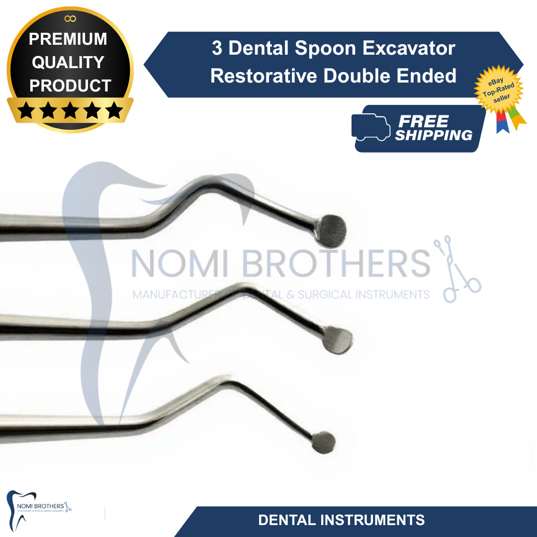 Set of 3 Dental Spoon Excavator Restorative Double Ended Surgical Instruments CE