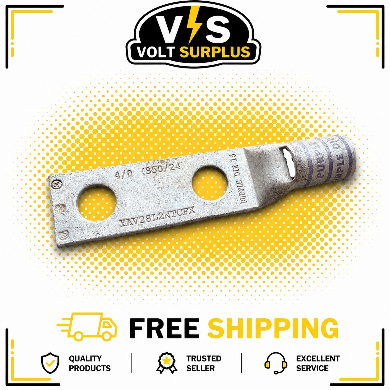 🌕 Burndy YAV28L2NTCFX 4/0 AWG Flex Compression Lug 2-Hole 1/2” Purple Die 15