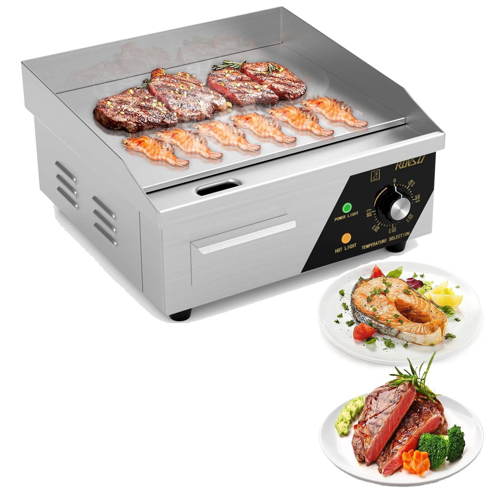 Commercial Electric Griddle, 14″ Countertop Flat Top Grill,122℉-572 ℉ Adjustable
