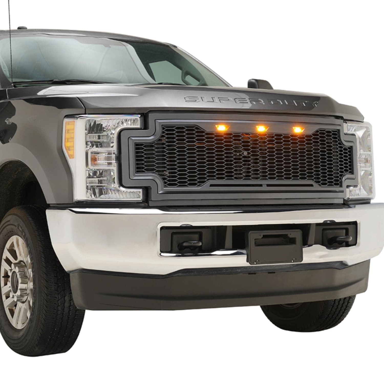 HONEYCOMB MESH GRILL FRONT GRILLE FOR 2017-2019 Ford Super Duty METALLIC GRAY