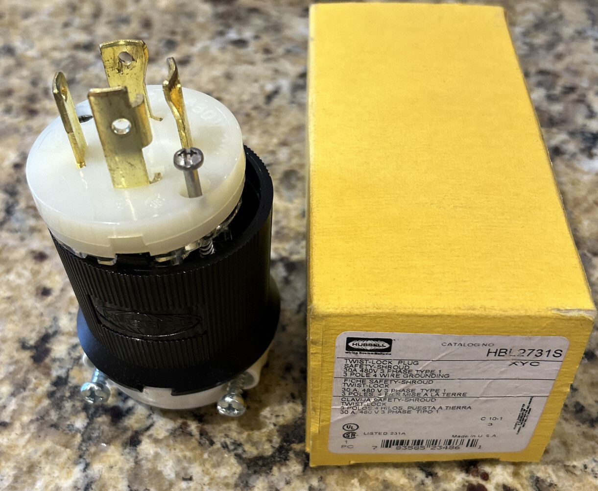 Hubbell HBL2731S 30A Twist-Lock Plug 3P 4W 480VAC L16-30P