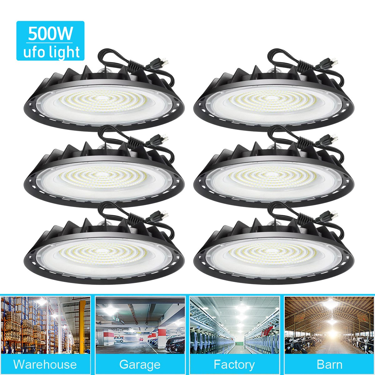 6 Pcs UFO Led High Bay Light 500W Commercial Industrial Warehouse Factory Light