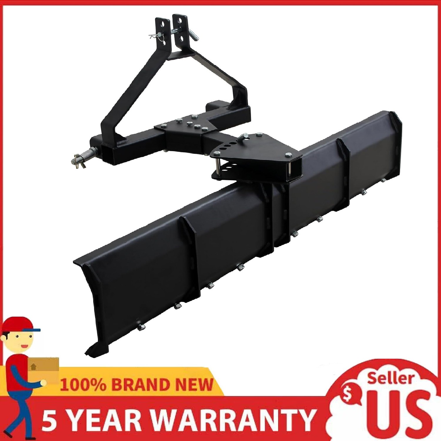 3-Point Rear Grading Blade for CAT0 & CAT1 Tractor, 52″ Width Heavy Duty Steel
