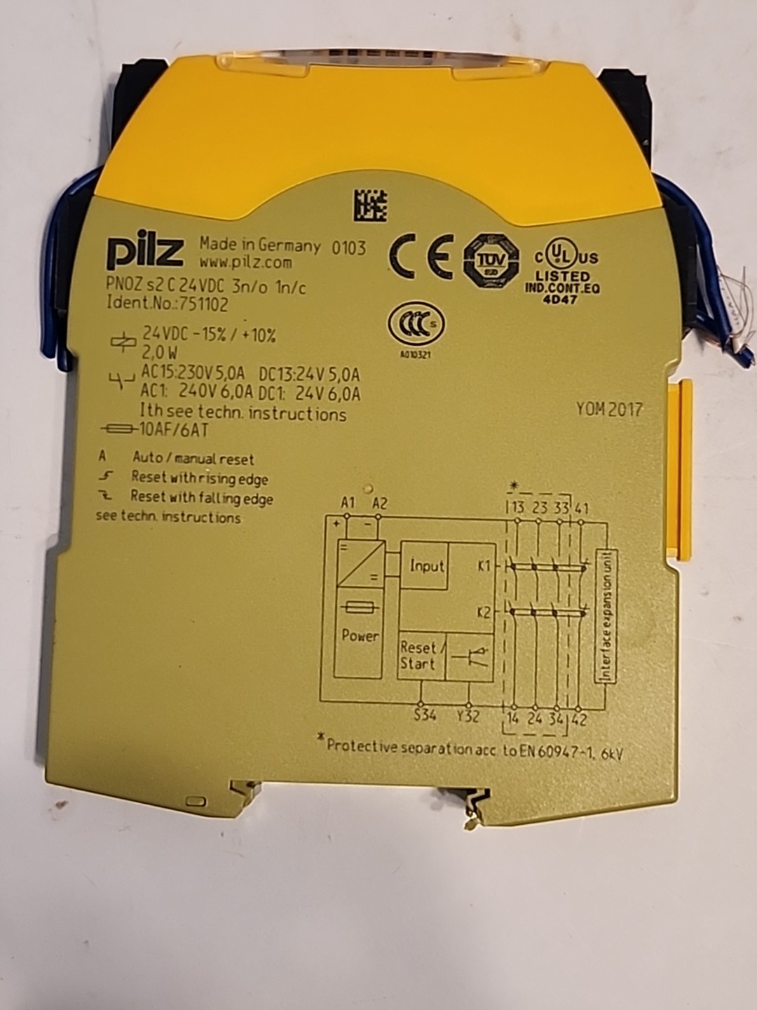Pilz PNOZ s2 C Safety Relay, 751102, 24VDC, 3 n/o, 1 n/c Free Shipping