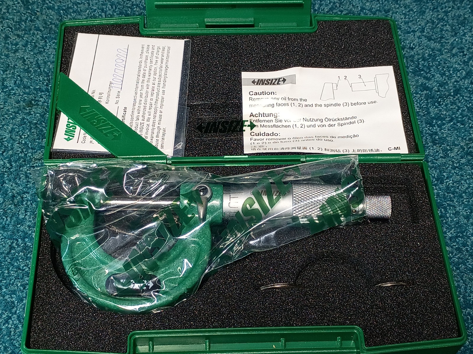 Insize Outside Micrometer 0-1″ Resolution 0.0001″ Model 3203-1 MPN 816564 W/Box