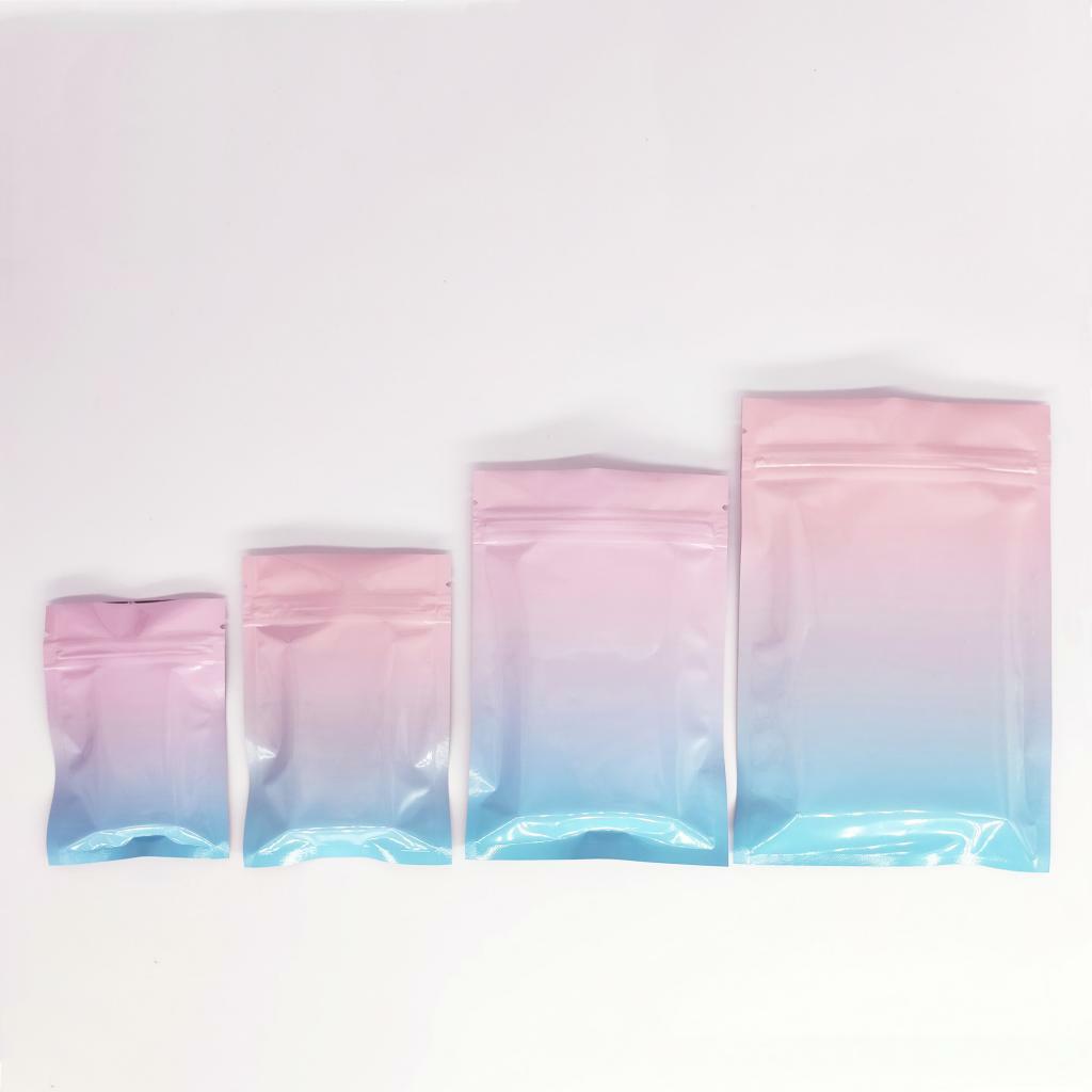 Portable Pink/Blue Ombre Cotton Candy Zip Seal Flat Foil Bags for Powder Mix