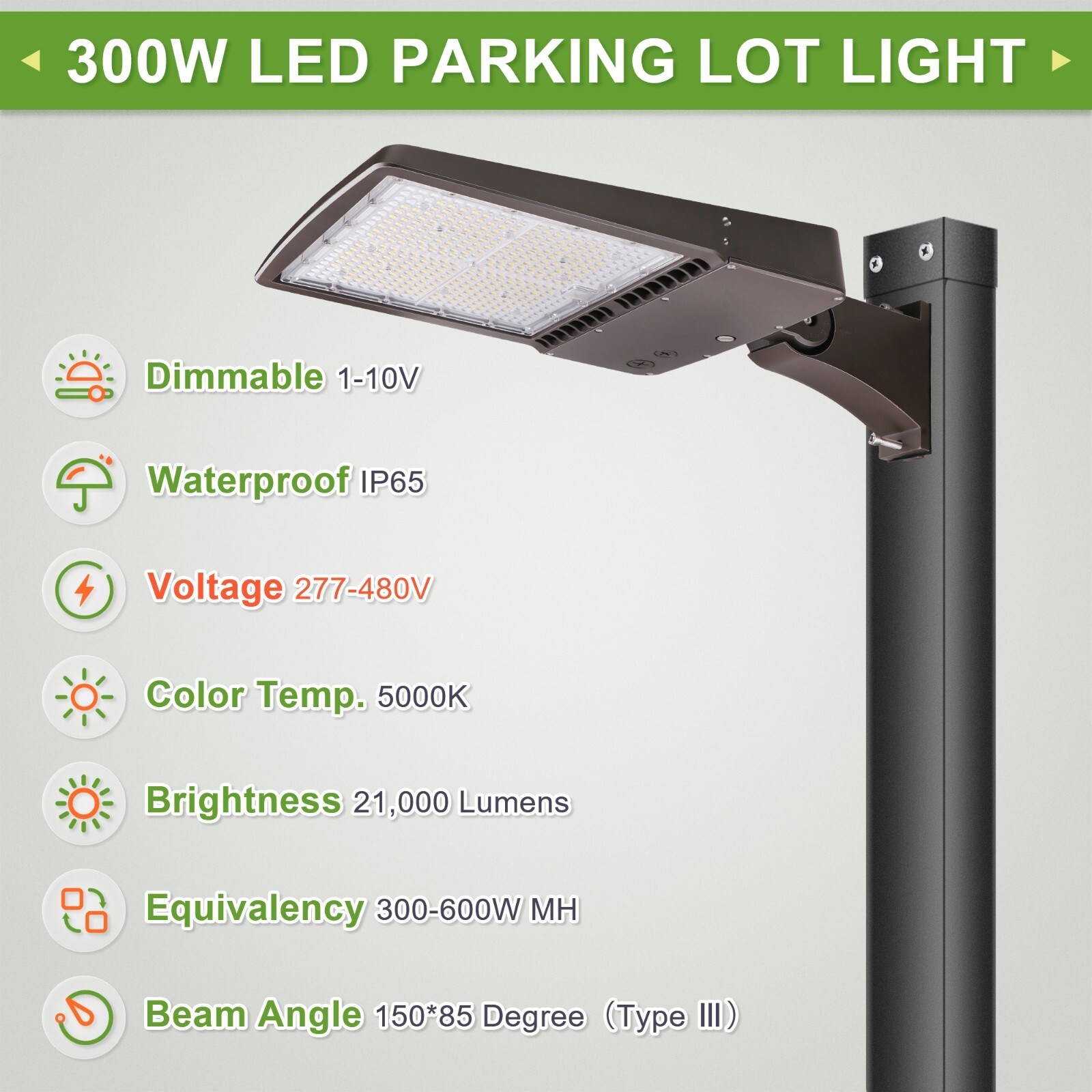 480V 300W LED Parking Lot Street Light with Direct Pole Mount 42000LM 277-480V