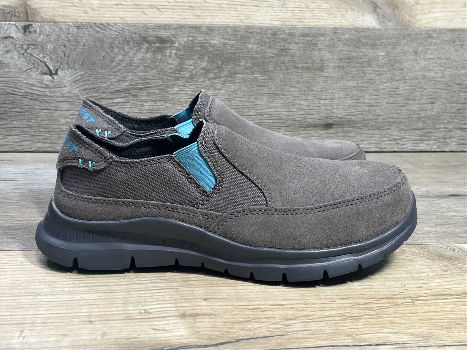 HYTEST Blake Steel Toe Slip-On Shoe Women 7.5 W Gray Leather Safety Footwear