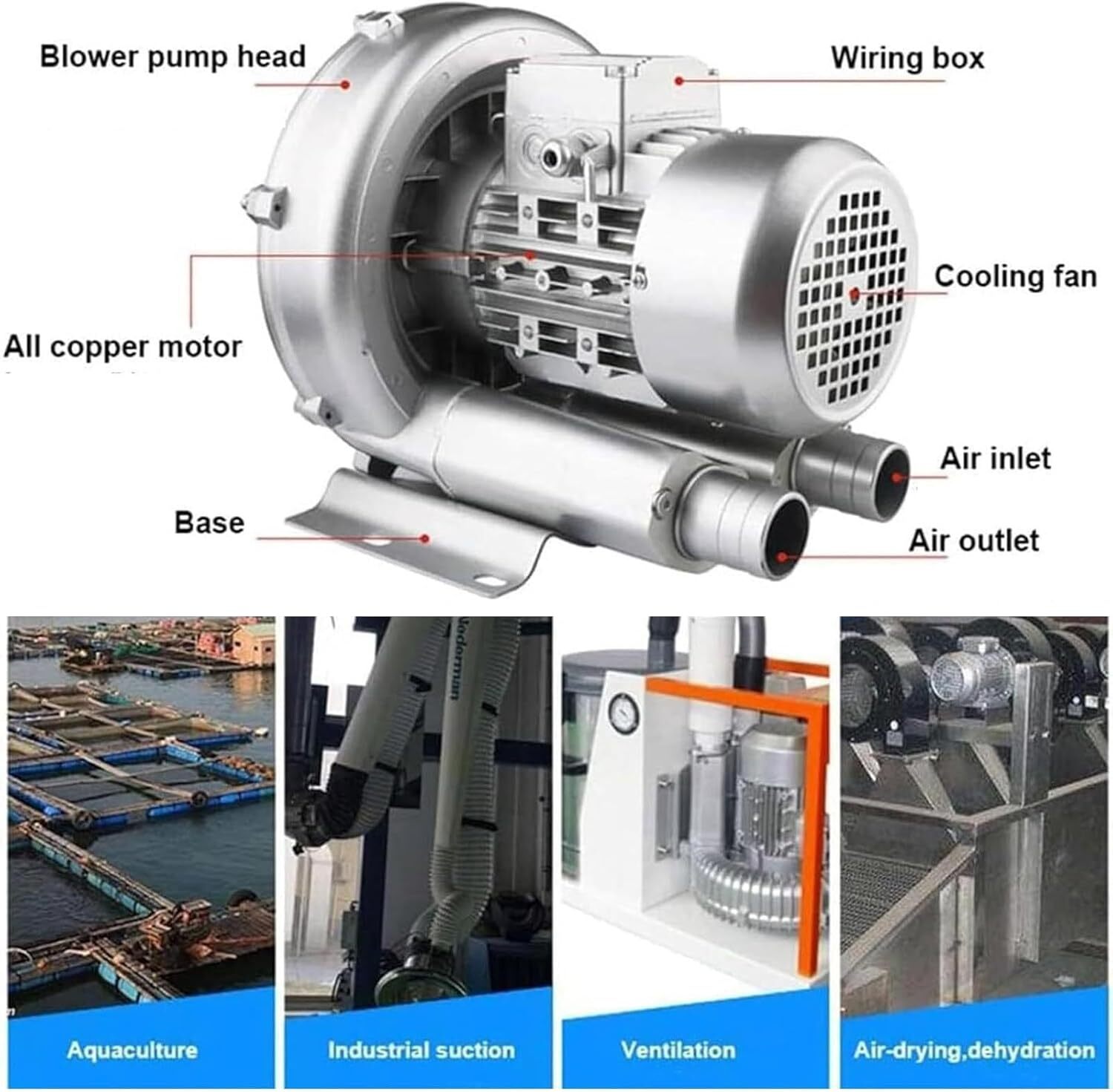 Vortex blower ring compressor for fish ponds 120W-1500W side channel compressor