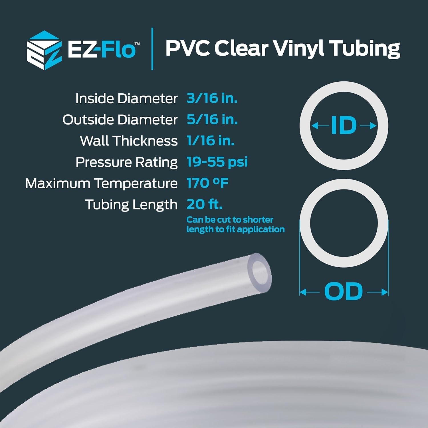 -Compliant 20ft Clear Vinyl Tubing – 3/16″ ID x 5/16″ OD for Multipurpose Use
