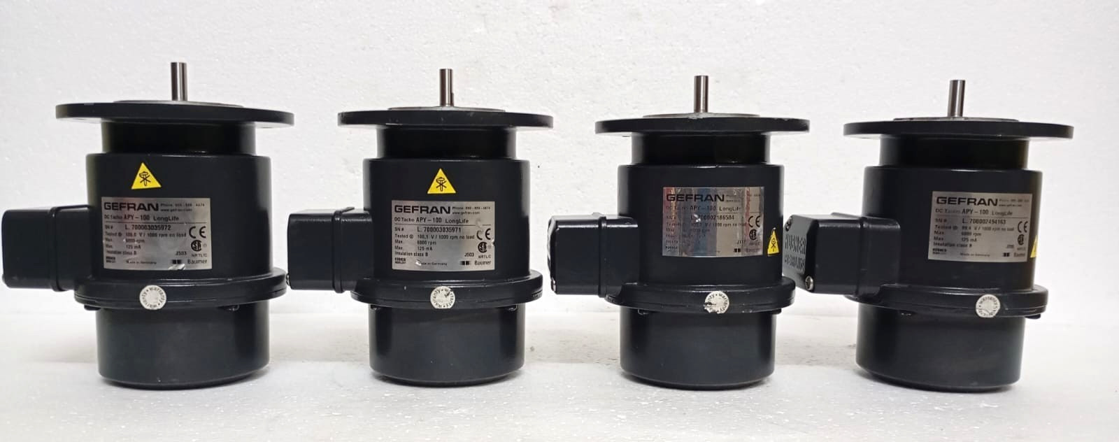 Hübner Berlin Gefran APY-100 DC Tachometer Generator, 100V / 1000 RPM, IP55
