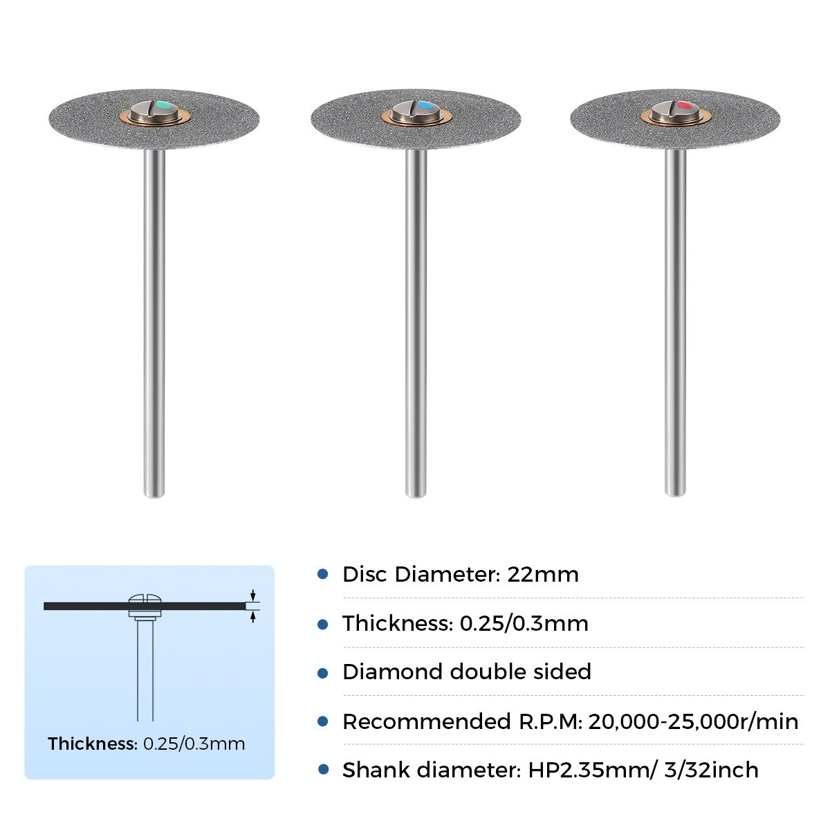Dental Lab Diamond Disc Ultra-thin HP2.35mm/ 3/32inch Grit Disk Cutting Tool