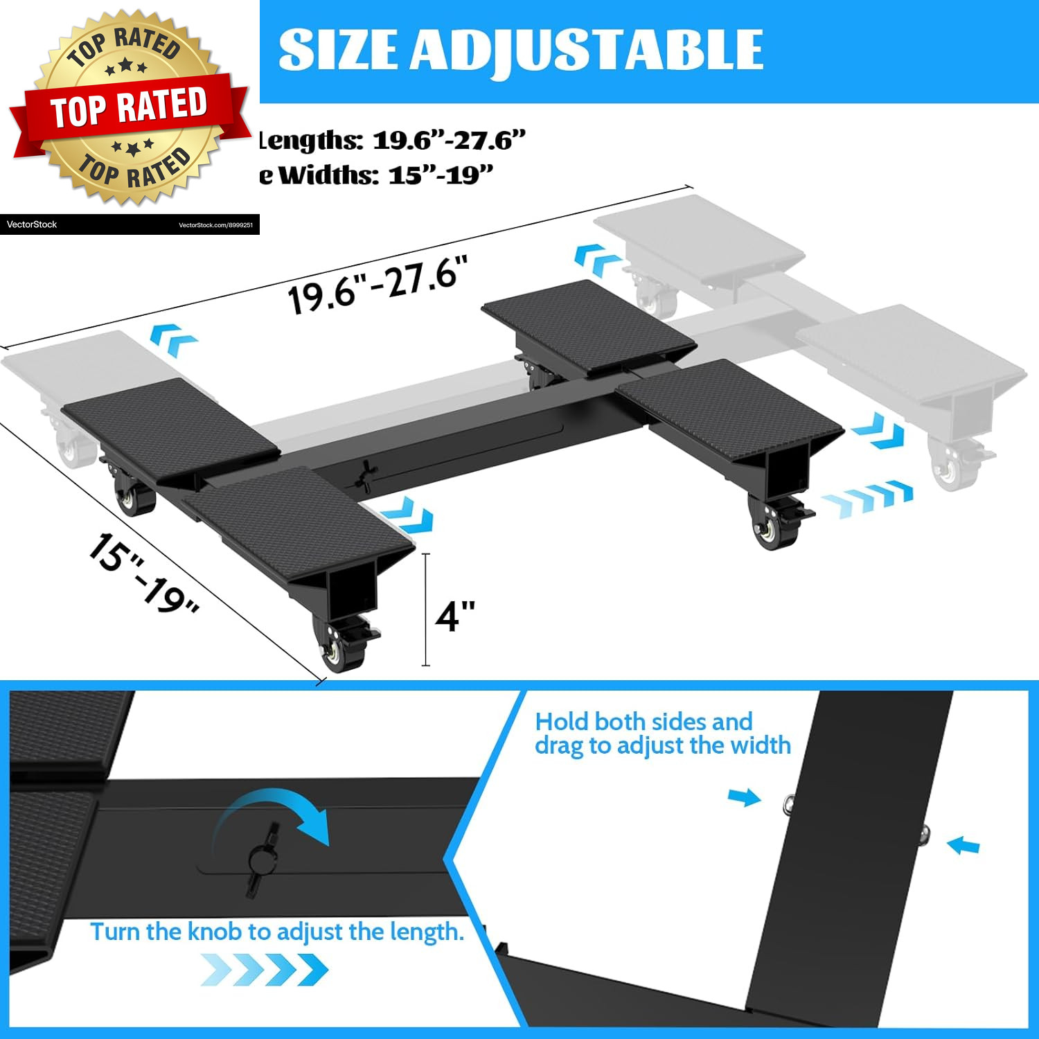 Furniture Dolly 1500LBS Capacity, Adjustable Heavy Duty Iron Moving Dolly Cart w