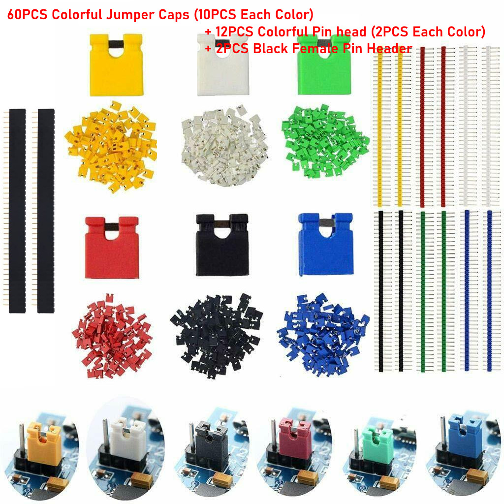 40-Pin Male Header 0.1″ 2.54mm Breadboard PCB Strip Connectors, Jumper caps