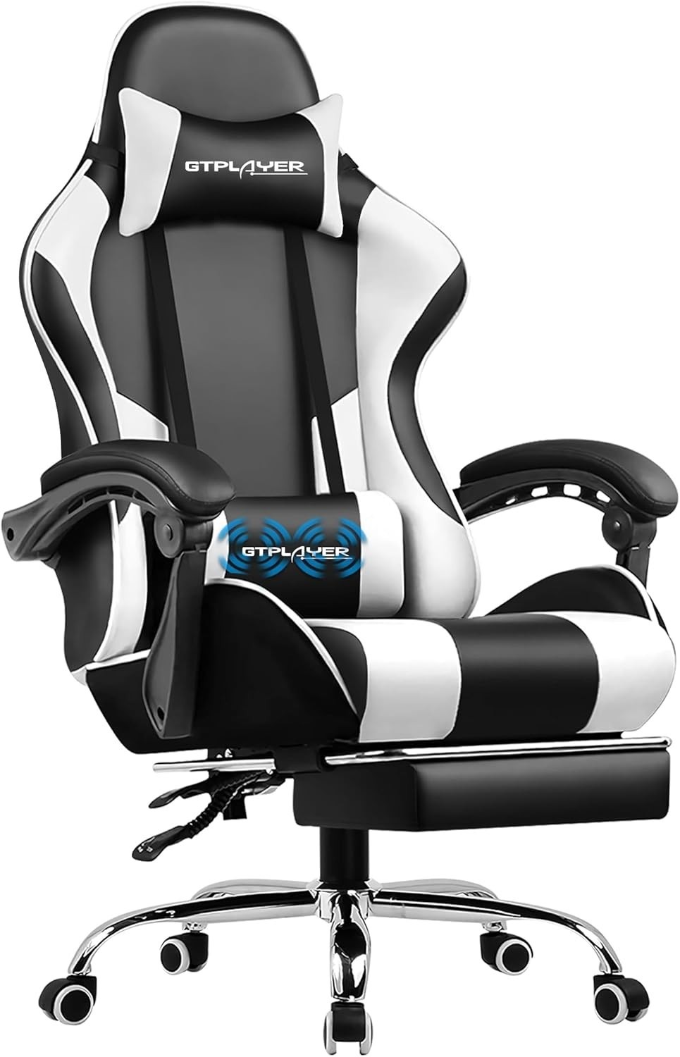 Gaming Chair Office Chair with Footrest Lumbar Support 360 Swivel Adjustable …