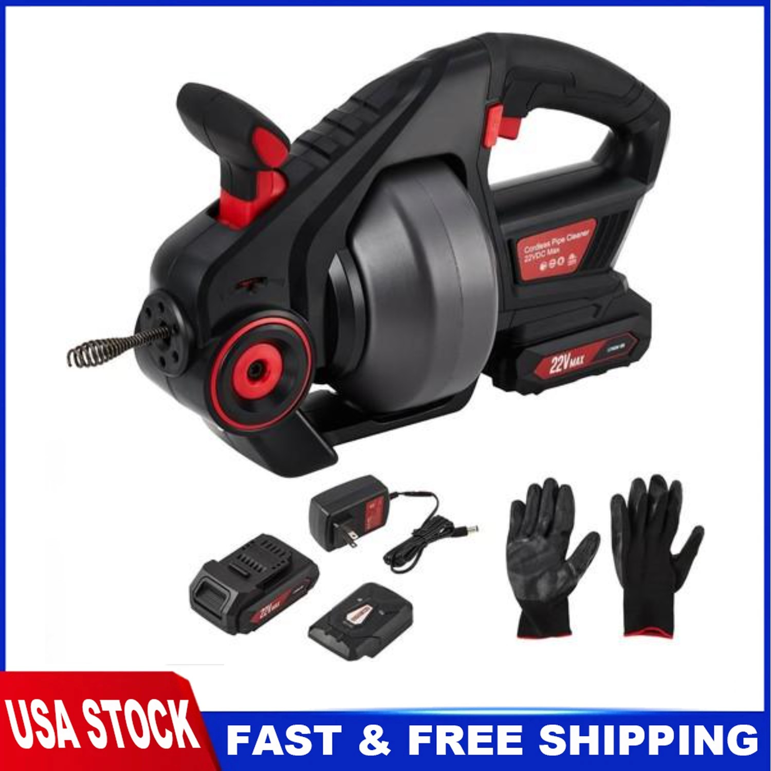 Garvee Drain Auger Electric 25ft Plumbing Snakes Drain Clog Remover w/ Battery