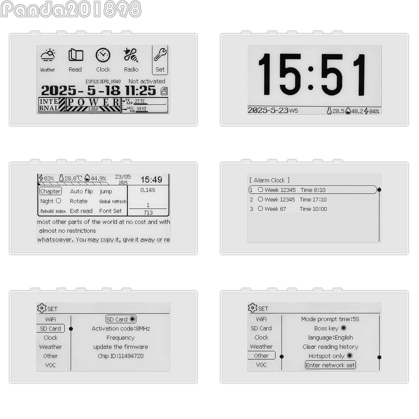 HAMGEEK RW01 Mini E-Ink Reader E-Book Reader (White Panel) for Weather Clock