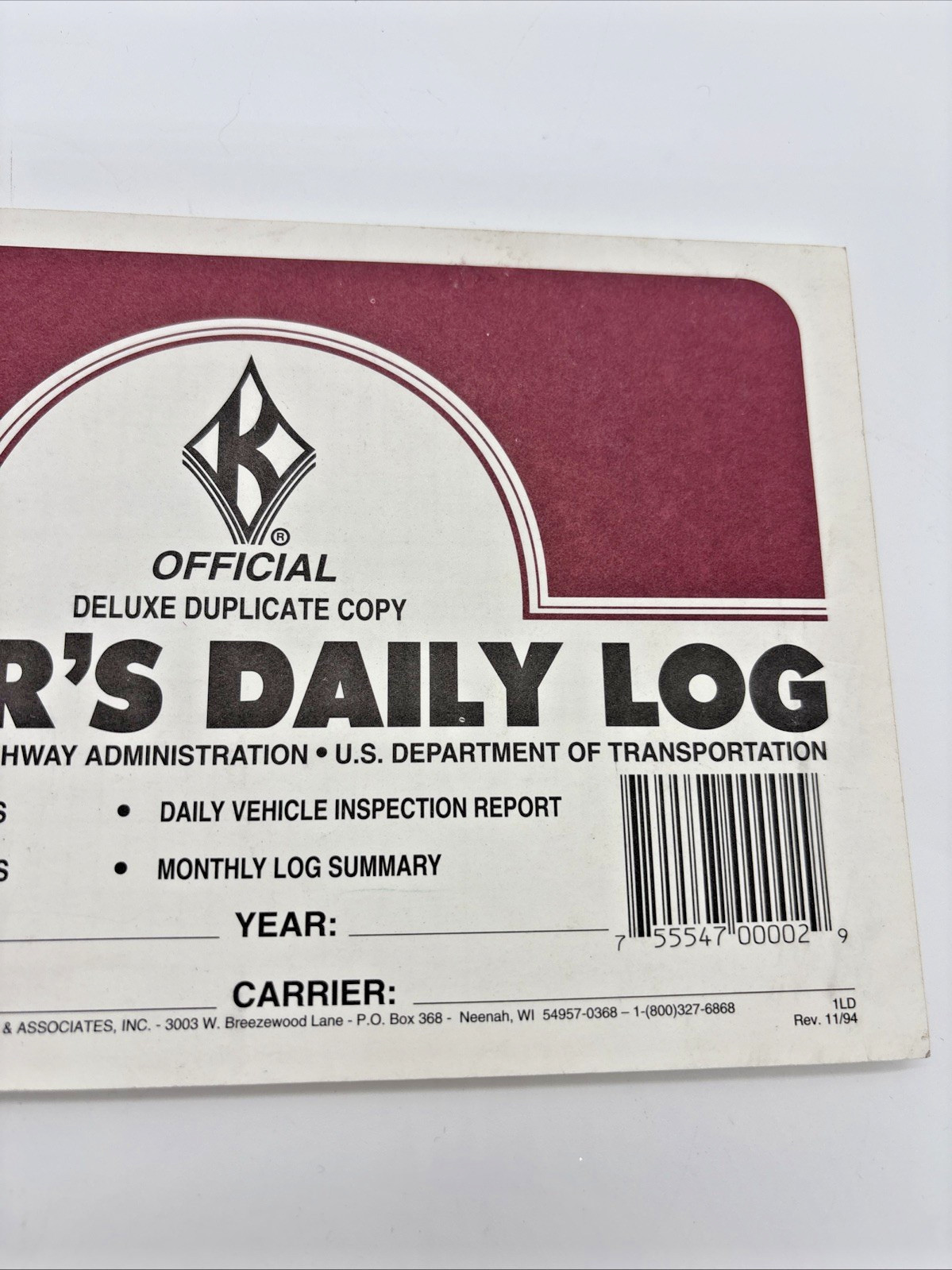 Gordon Trucking Sumner Washington Driver Daily Log Book-UN-USED-FAST SHIPPING