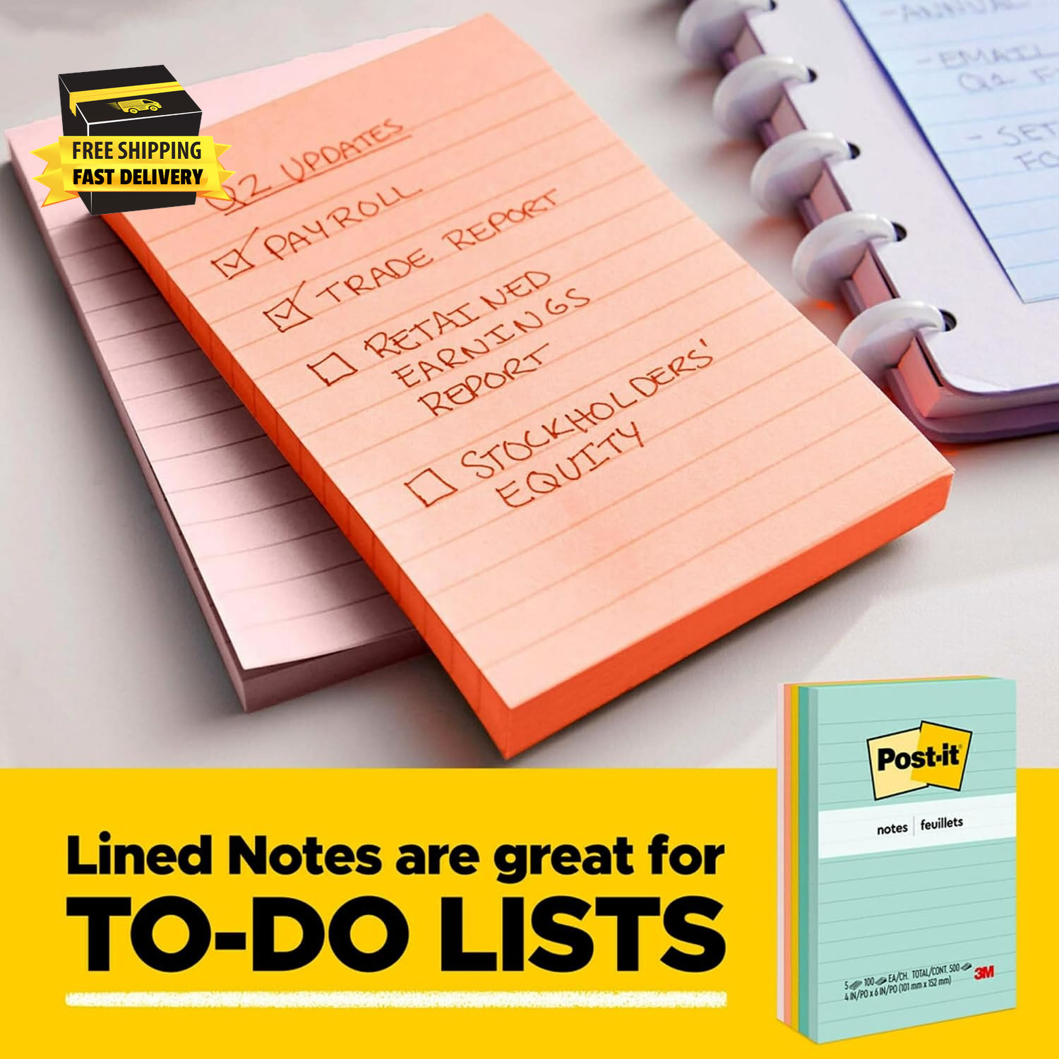 Post-It Notes, 3 X 3 In, Poptimistic Collection, 3 Lined Pads | School Supplies