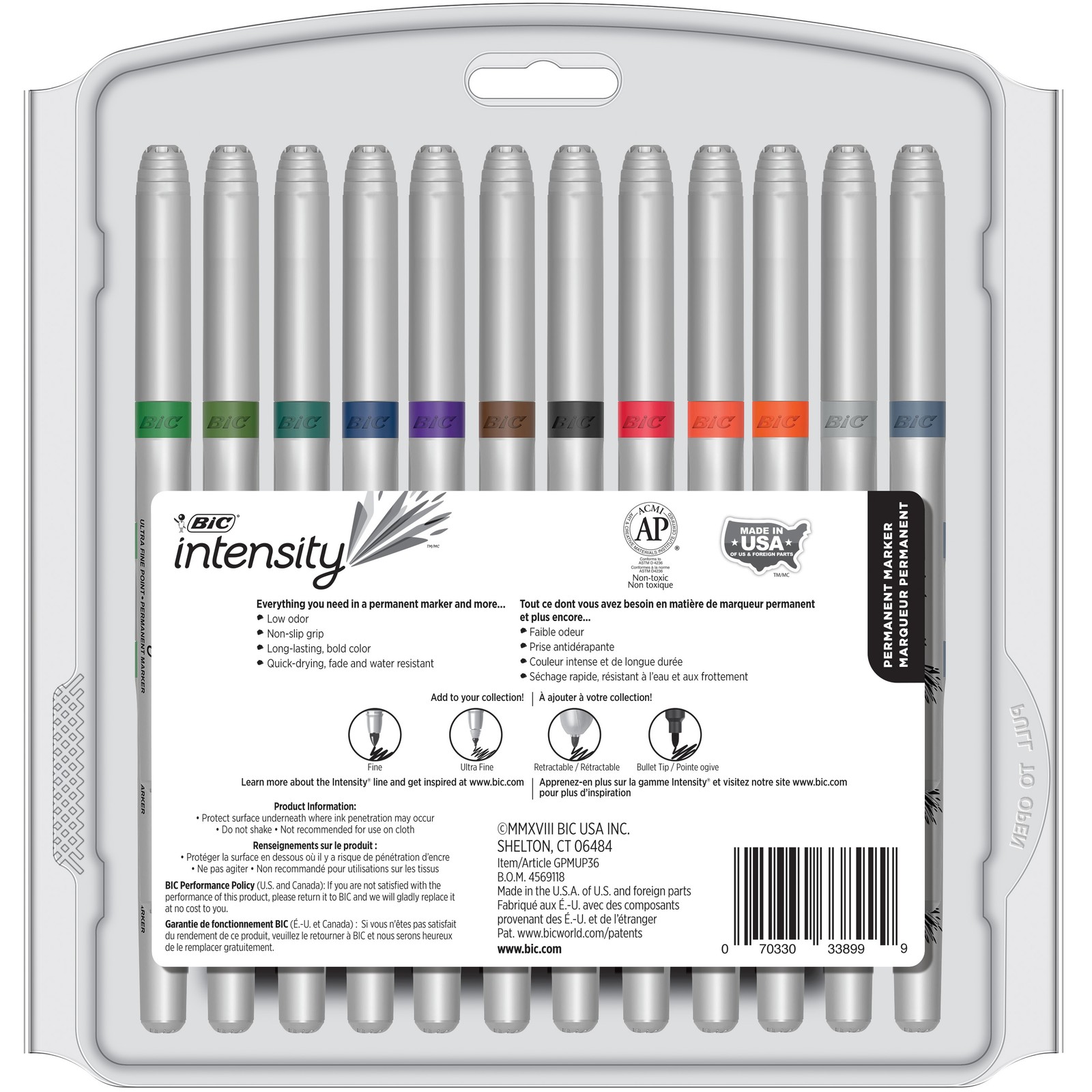 BIC Intensity Permanent Marker Fashion Colors, Ultra Fine Point, 36-Count