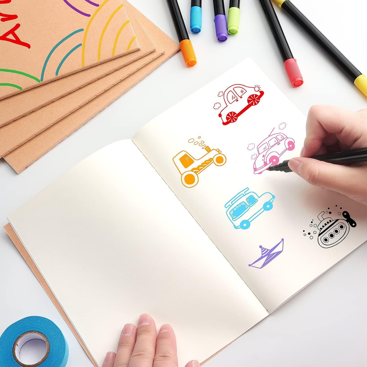 ZZTX 4 Pack Blank Kraft Notebooks, Blank Paper Sketchbooks for Drawing Doodling