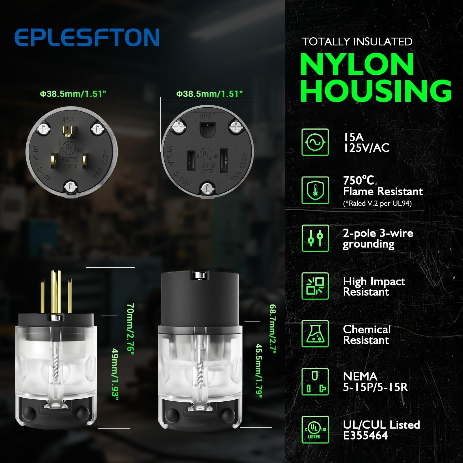 EPLESFTON 6 Set Lighted Extension Cord Ends, 15A 125V Extension Cord Replacem…