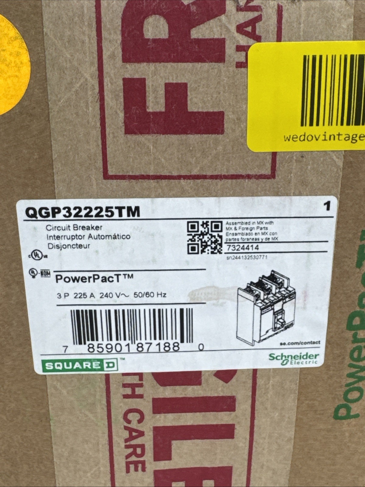 Square D QDP32225TM Circuit Breaker 225A 3-Pole 240V 25kA Bolt-On