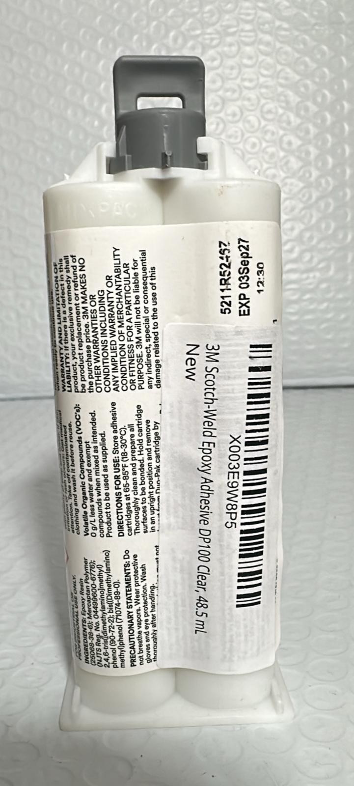 M Scotch-Weld DP100 Clear Epoxy Adhesive, 48.5 mL, Two-Part, Exp 08/2027