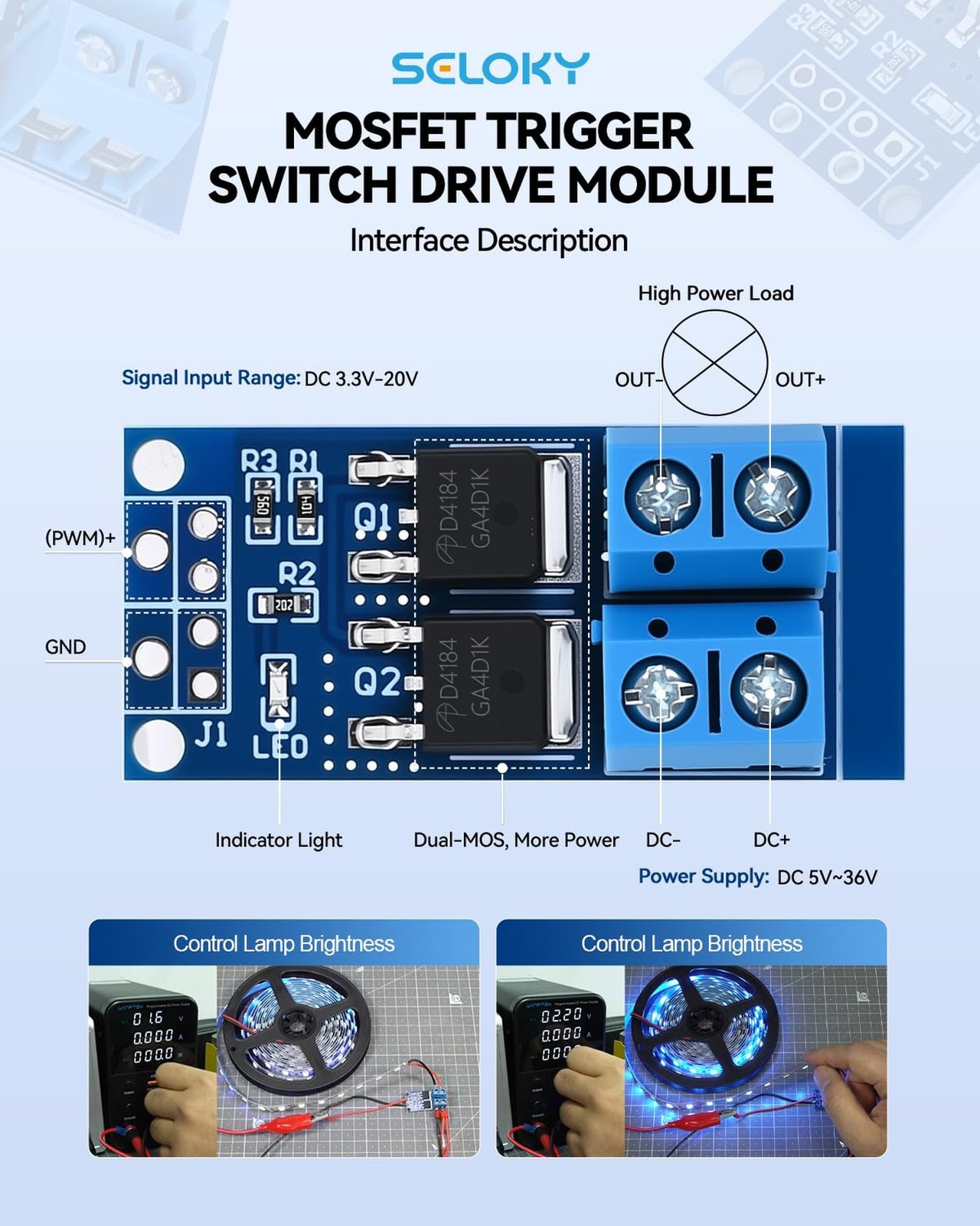15A (Max 30A) 400W MOSFET Trigger Switch Drive Module 0-20KHz PWM Regulator C…