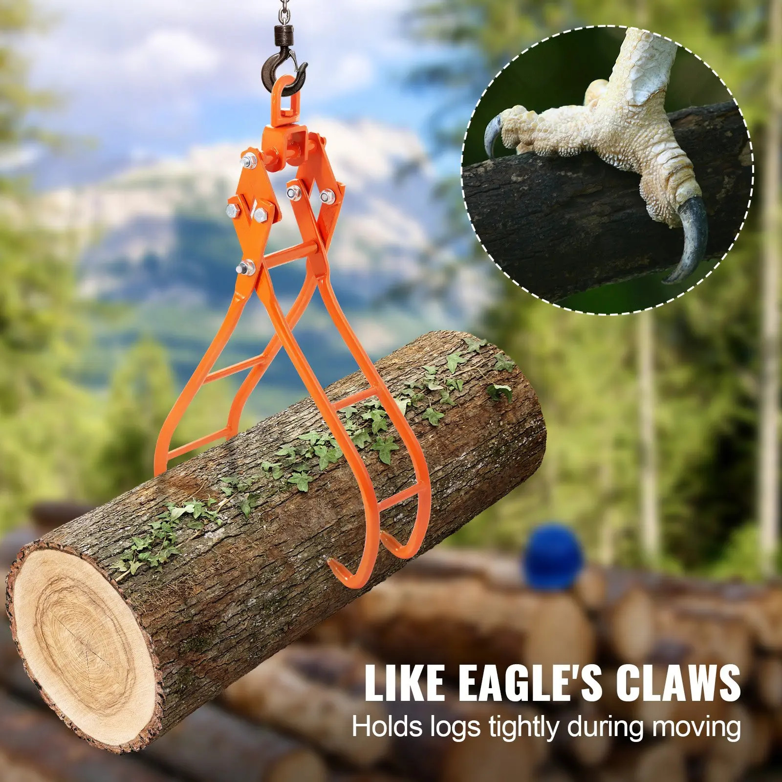 36″ Timber Log Lifting Tongs 4 Claw Swivel Steel Grapple 1500kg Loading Capacity