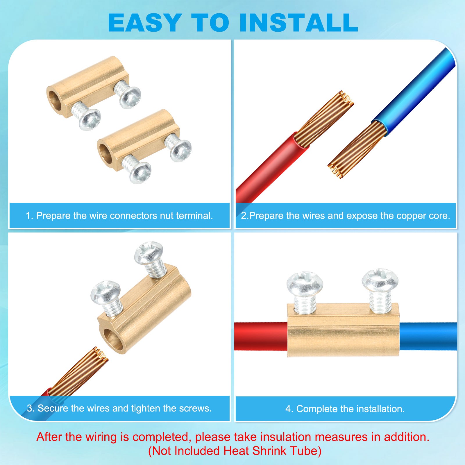 20 Pcs 15.2×4.6×6.1mm 10 A Brass Wire Connectors Nut Terminal, Brass Tone