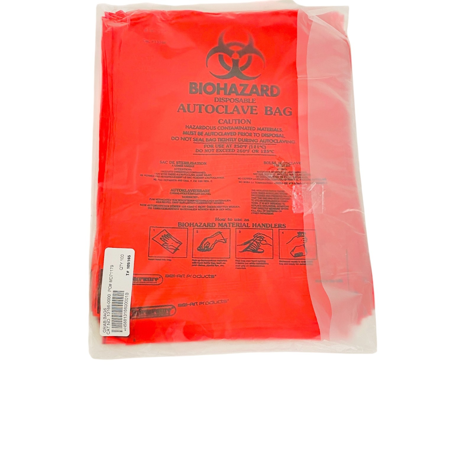SP Bel-Art Scienceware Bench Top Biohazard Autoclave Bags Small Red, Pack of 100